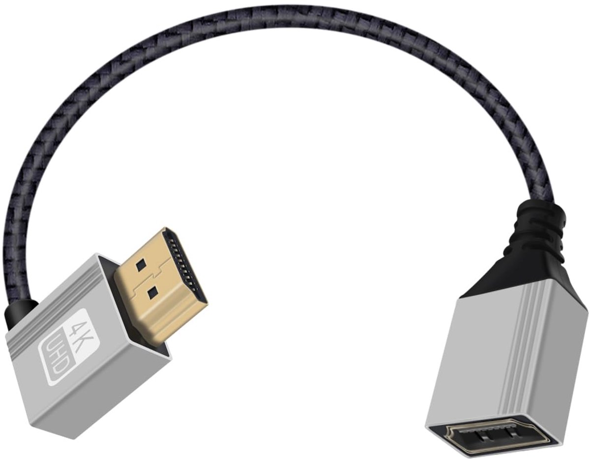 HDMI Verlengkabel 4K 60 Hz, HDMI Kabel Mannelijk naar Vrouwelijk, 18 Gbps, Hoge Snelheid, 24 Karaats Vergulde Connector, Voor Smart tv's en Computers (Naar rechts gebogen, 0.2 m)