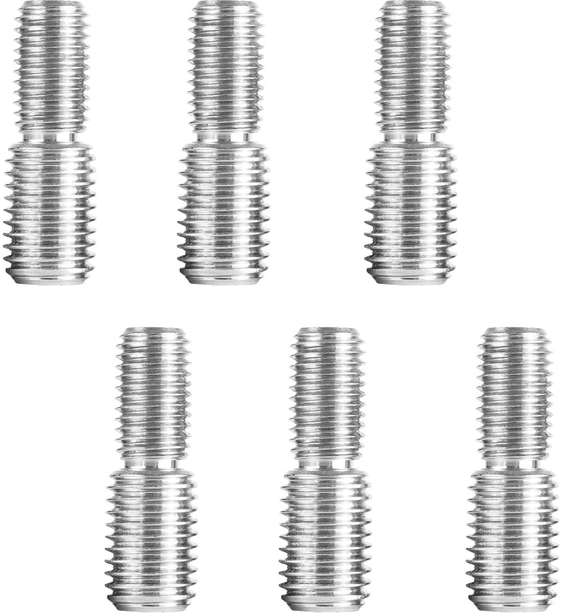 6 stuks dubbele schroef met twee draden, M8x20mm tot M10x20mm dubbelzijdige draadadapters van 304 roestvrij staal voor houten scharnieren en meubelpoten