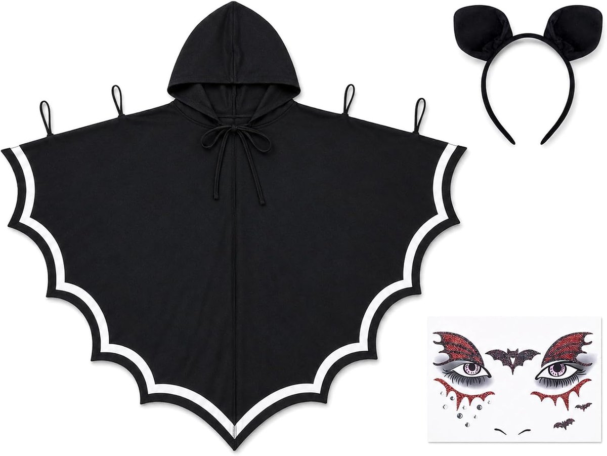 Vampiercape, Halloween, vleermuiskostuum, zwart, eenheidsmaat