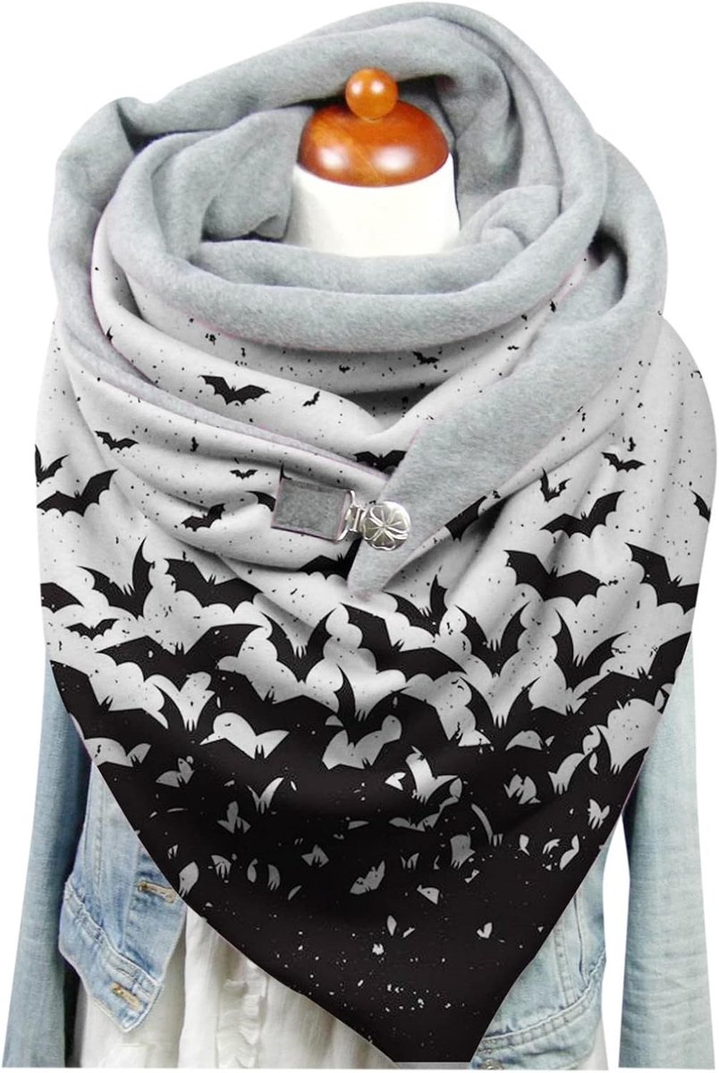 Dames vleermuisprint sjaal Halloween zachte knoop wrap casual warme sjaal sjaal sjaal vrouwen A-A