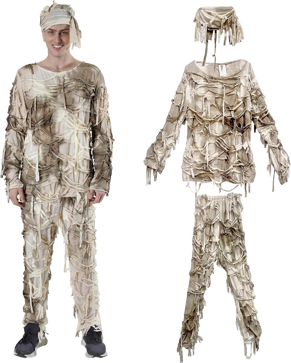 Mummiekostuum voor volwassenen, drie stijlen voor dames en heren met verbandeffect, Halloween, carnaval, horrorparty, theater en cosplay