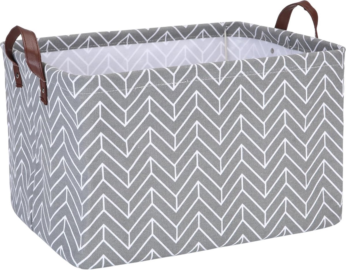 Team Vierkante opbergmand van stof met interne frameondersteuning – Stevige en gestructureerde organizer, 42x30x25 cm, voor planken, kasten, interieurdecoratie, grijs