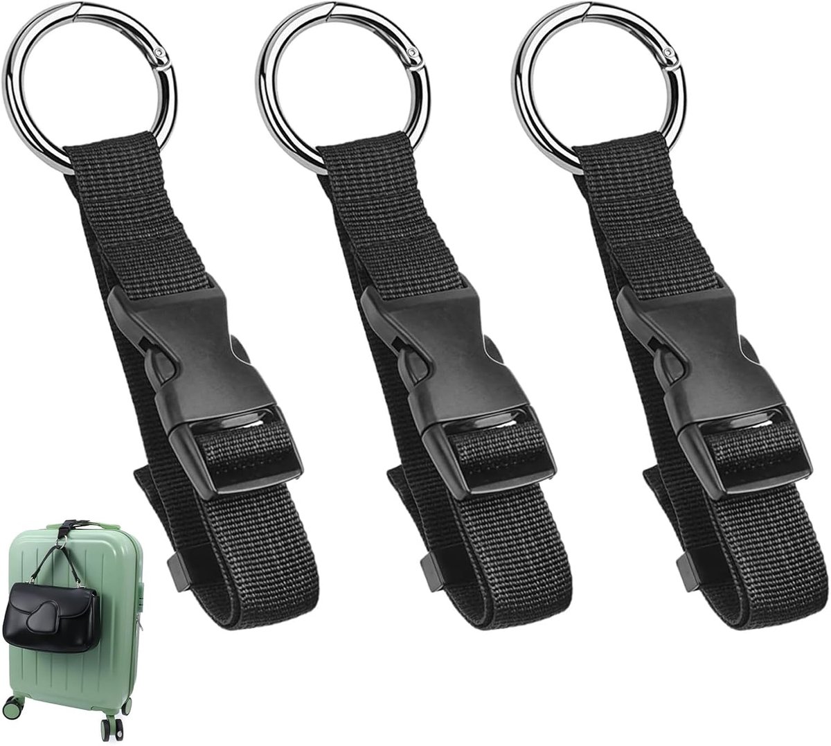3 stuks verstelbare bagageriemen met ringhaken, heavy-duty kofferverbindingsriemen voor bevestiging van tassen, reisaccessoires voor bagagebanden voor rugzak of handtas