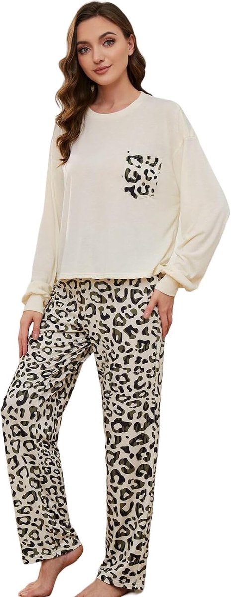 Pajama Set Autumn And Winter Long Sleeve Leopard Print Pajamas, Women'S Fashionable Loose Pajamas Loungewear-A-L