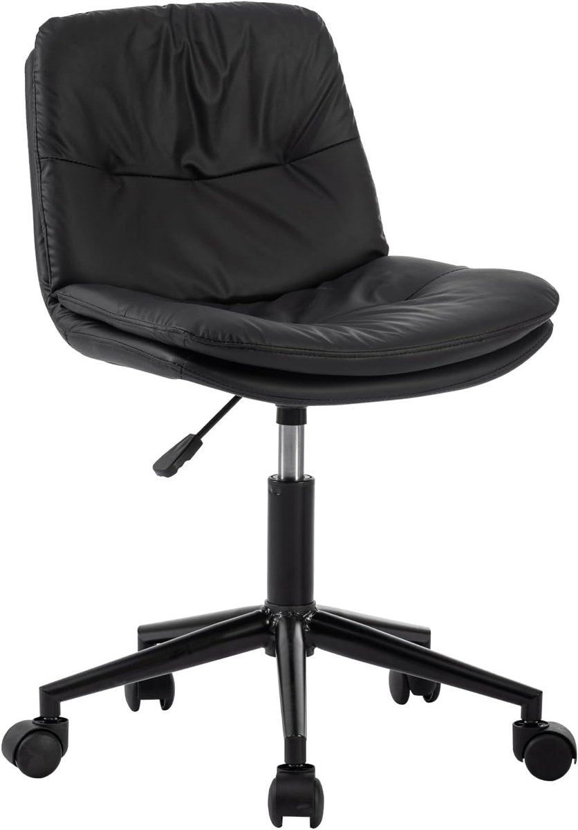 Ergonomische bureaustoel, 360 graden draaibaar, voor thuis, speciale stoel voor make-up en make-uptafel, draaistoel van ledervezel, zwart