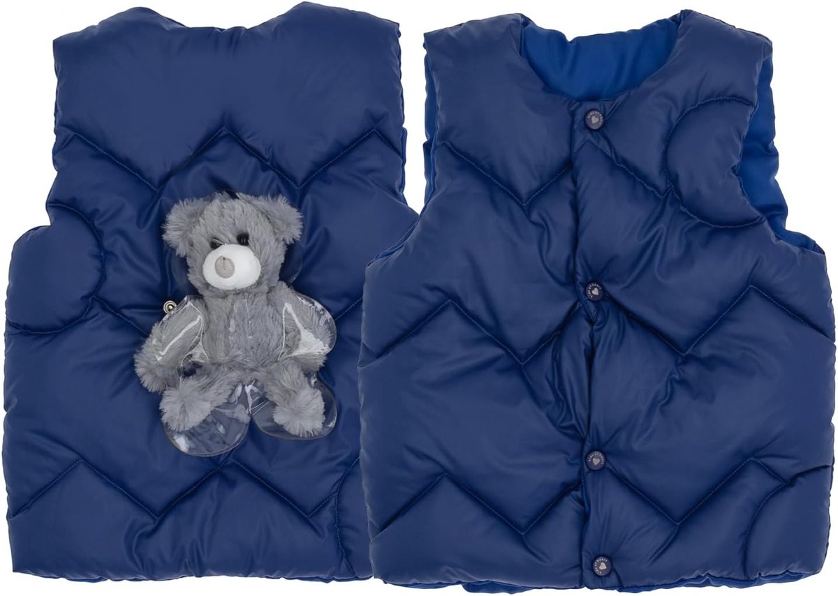 By Kids OF Heart Gewatteerd vest voor kinderen met teddy, licht kindervest met knopen en knuffeldier