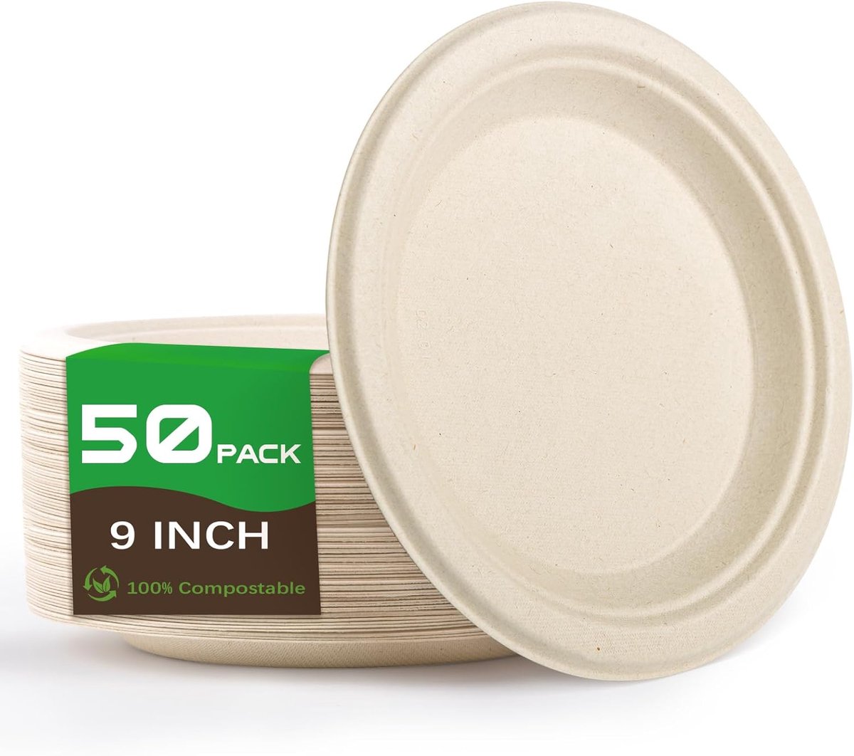 50 stuks wegwerpborden, wegwerpbestek, ronde borden (22,8 cm)