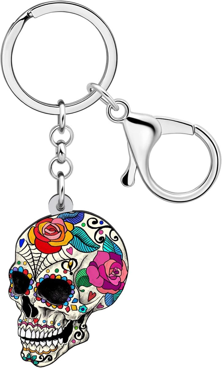 Rose Bloem Schedel Sleutelhanger Halloween Accessoires Spookachtige Suiker Schedel Geschenken Voor Vrouwen Meisjes Tas Purse Key Charms
