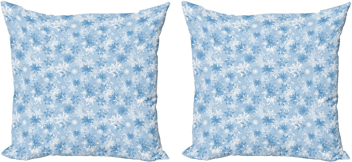 ABAKUHAUS Schneeflocke Sierkussenhoes Set van 2, Weihnachtssaison, Modern Accent Dubbelzijdige Digitale Print, 50x50, Wit Blauw Lichtblauw