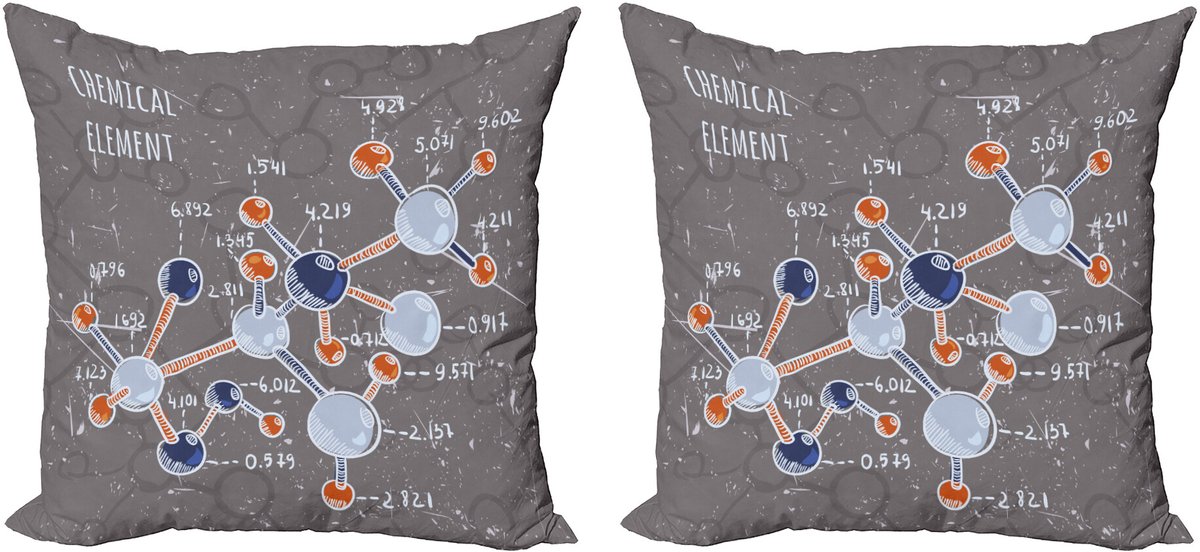 ABAKUHAUS Grunge Sierkussenhoes Set van 2, Formel Wissenschaft Grafik, Modern Accent Dubbelzijdige Digitale Print, 45x45, Schwachgrau Oranje Wit