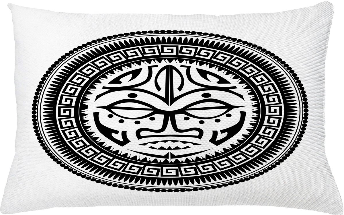 ABAKUHAUS Zwart en Wit Kussenhoes, Maori Gesichtsmaske, Wasbare Kleurechte Kussenhoes met Digitale Dubbelzijdige Print en Ritssluiting, 65 x 40 cm, Zwart en Wit