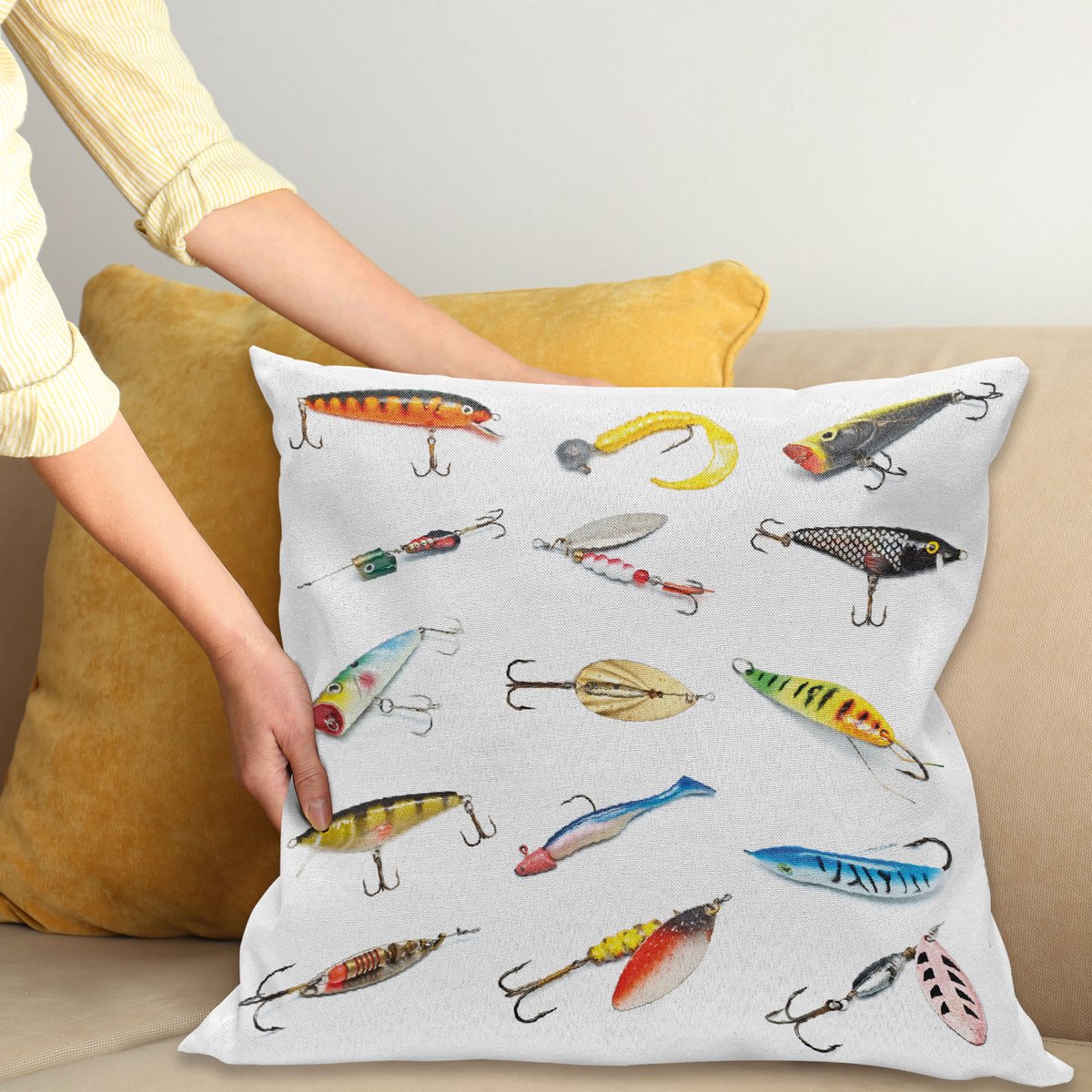 ABAKUHAUS Fischerei Kussenhoes, Jagd Hobby Freizeit, Kussenhoes met Ritssluiting en Dubbelzijdige Print, 40 x 40 cm, Meerkleurig