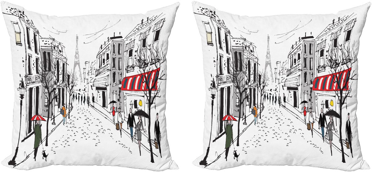 ABAKUHAUS Kleurrijk Sierkussenhoes Set van 2, Paris Eiffeltoren, Modern Accent Dubbelzijdige Digitale Print, 50x50, Meerkleurig