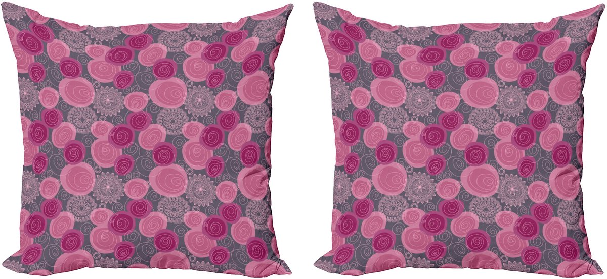 ABAKUHAUS Roze en Grijs Sierkussenhoes Set van 2, Lace gewirbelte Kreis, Modern Accent Dubbelzijdige Digitale Print, 45x45, Fuchsia Magenta Grijs