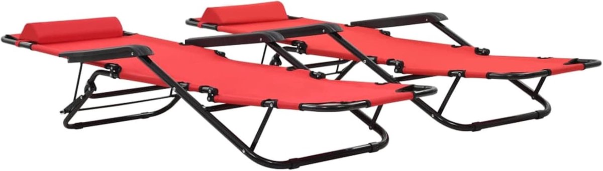 Zonneligstoel, 2 stuks, inklapbaar, met beensteun van rood staal, kantelbaar, zonneligstoel voor buiten, zonnebed voor de tuin, zonnebed Sun