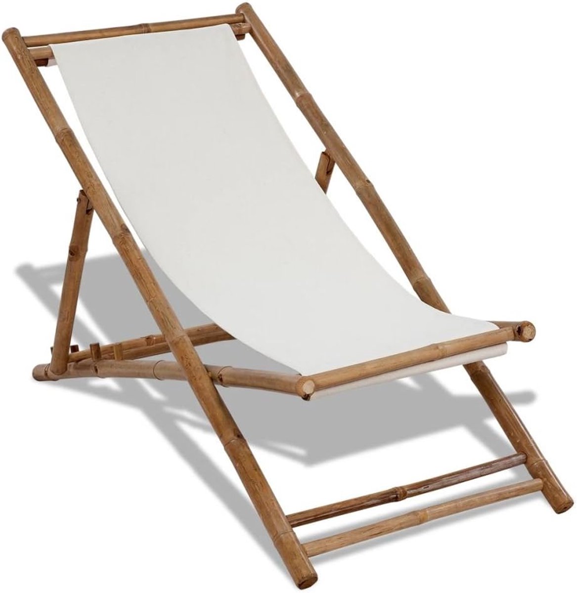 Zonneligstoel voor buiten, van bamboe en stof voor kinderen, 112 x 60 x 75 cm, wit