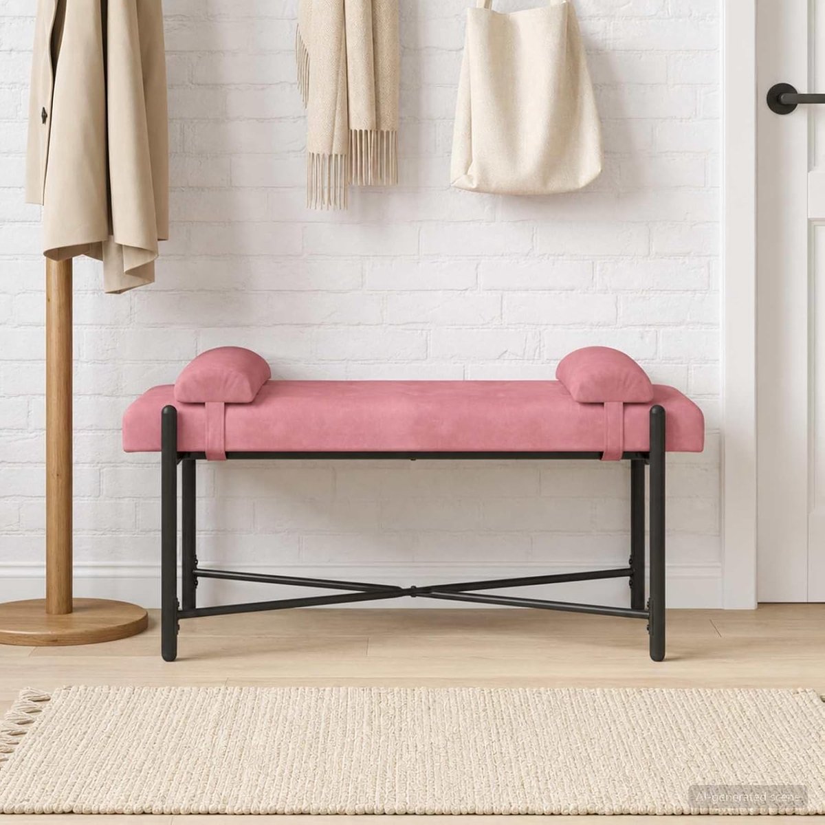 Gestoffeerde zitbank met kussen, fluwelen bekleding in roze, zachte bekleding voor comfort, 110 x 40 x 46 cm, voor slaapkamer, hal of woonkamer, als elegante opbergruimte