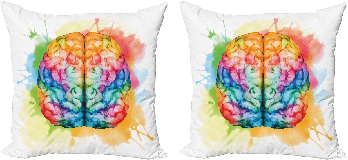 ABAKUHAUS Aquarel Sierkussenhoes Set van 2, Buntes menschliches Gehirn, Modern Accent Dubbelzijdige Digitale Print, 50x50, Meerkleurig