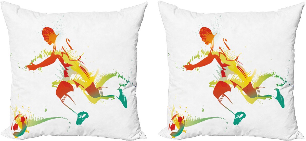 ABAKUHAUS Teen Zimmer Sierkussenhoes Set van 2, Voetbal-Spieler-Athlet, Modern Accent Dubbelzijdige Digitale Print, 50x50, Meerkleurig