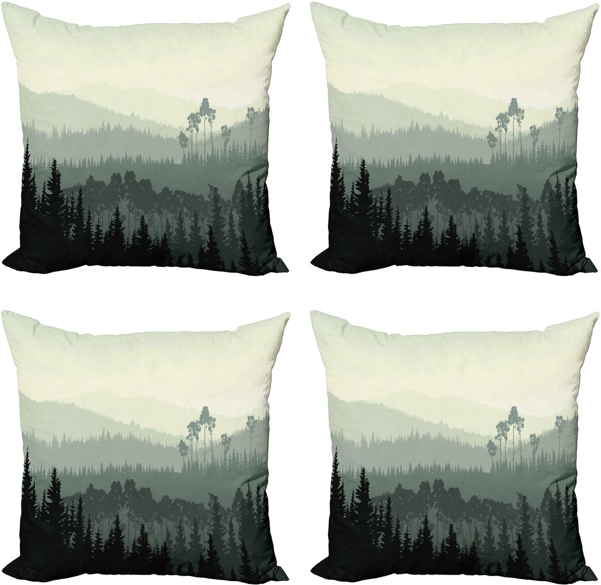 ABAKUHAUS Landschap Sierkussen Kussenhoes 4er Set, Tal Mystic Bos, Modern Accent Dubbelzijdige Digitale Print, 40 x 40 cm, Eierschaal en Weises Groen