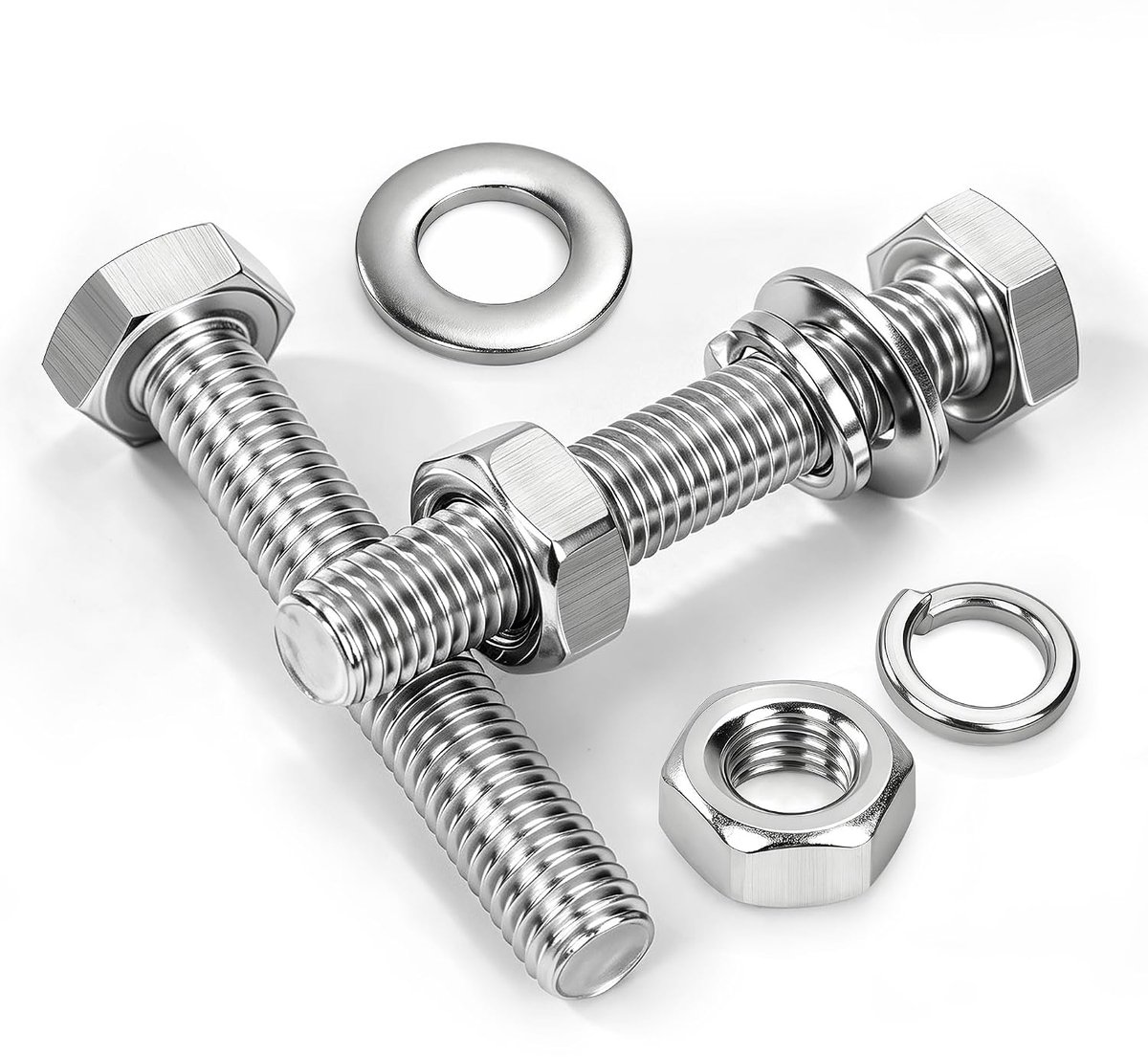 Zeskantschroeven en moeren set M10 x 20 mm DIN 933 schroeven roestvrij staal A2 V2A buiteskant 10 stuks met sluitringen veerringen voor meubels auto's machines