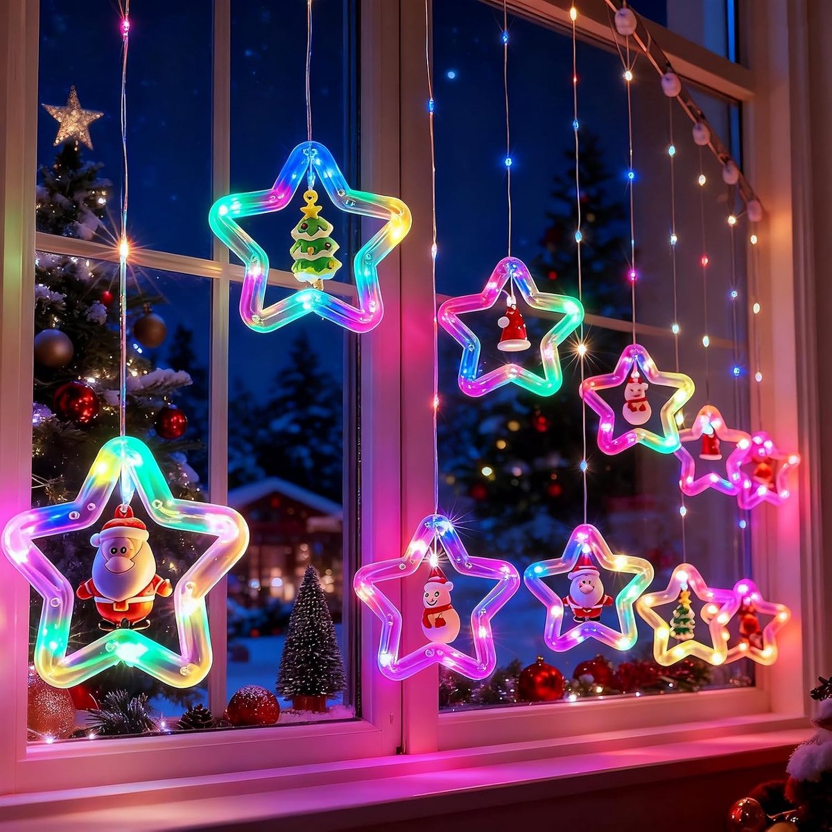 Kerstverlichting voor Raam, 100 LED Ster Gordijn Lichten, Gordijn String Lichten voor Binnen met Afstandsbediening, 8 Modi, USB-Gevoed, Kerst Fee Lichten voor Slaapkamer, Feest, Kerstdecoraties Binnen