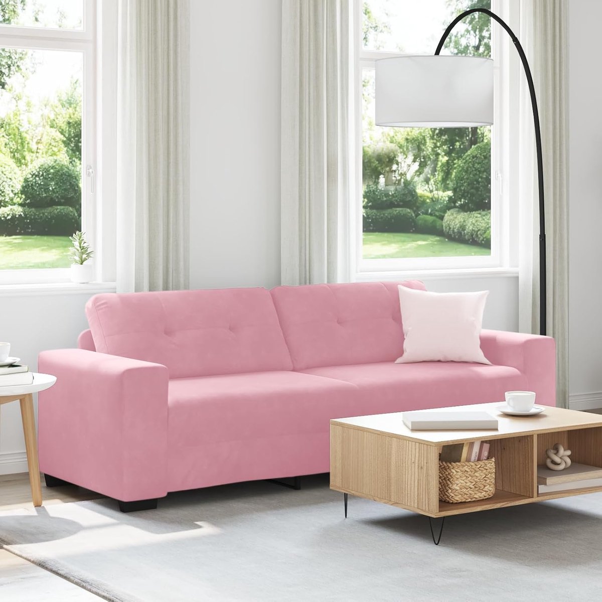 Sofa 3-zits roze eigentijdse fluwelen bank voor woonkamer, ruime zitbank met houten frame, 180 cm, fluweel