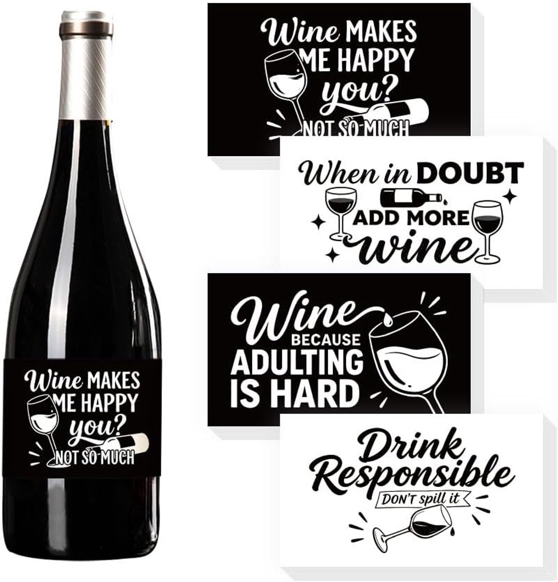 40 stuks wijnetiketten bar decoratie wijn maakt me gelukkig stickers voor champagne, bruiloft, verjaardagsfeest, mini-flessen, etiketten 9 x 5 cm voor oliedispenser, glazen flessen