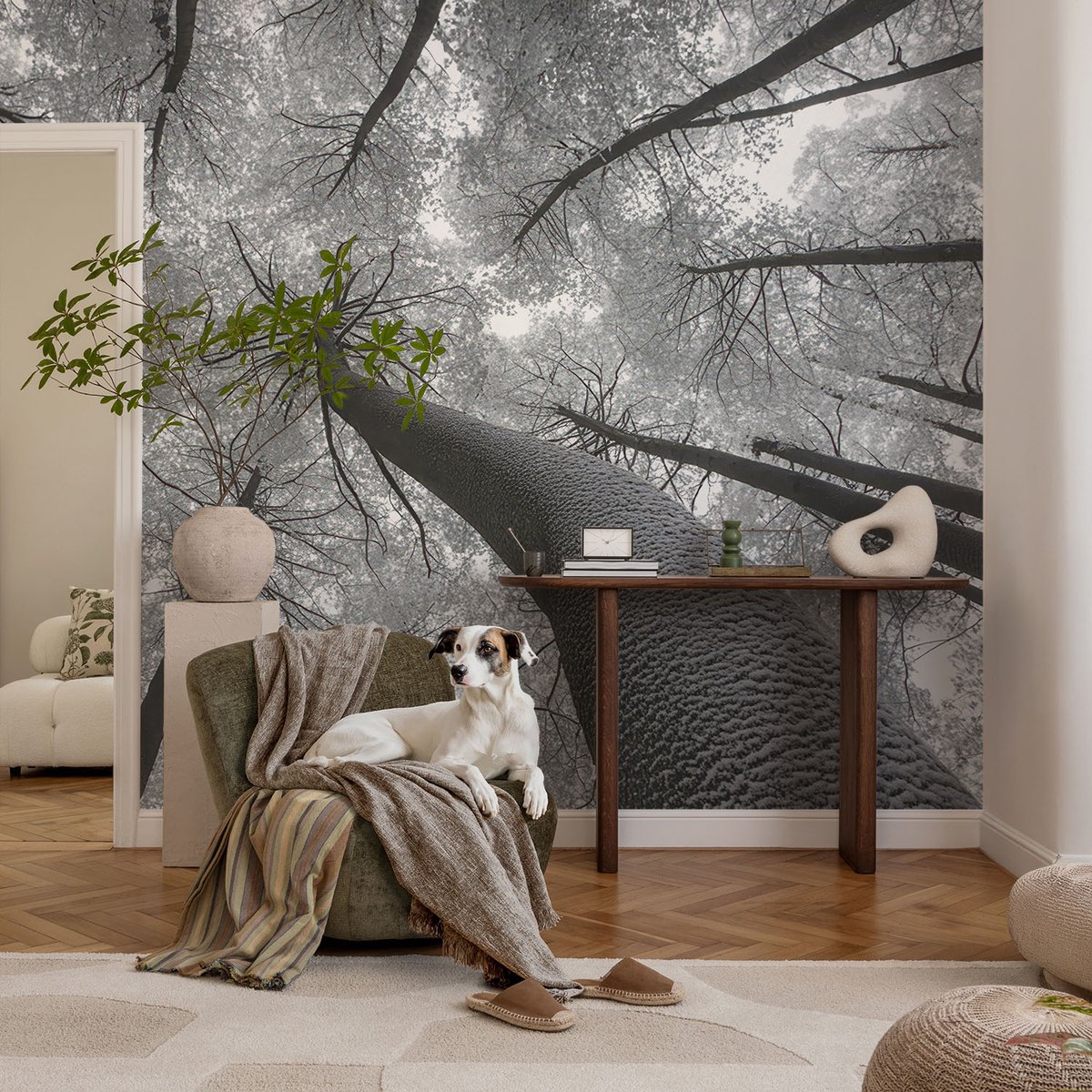 Coloray Vliesbehang - Zwart-Wit Snellijm Behang - 104x70 cm - Winterlandschap Muurschildering - Slaapkamer behang Landschappen - Fotobehang Vlies - Gang behang