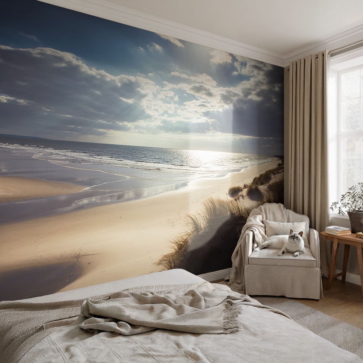 Coloray Vliesbehang - Blauw Snellijm Behang - 104x70 cm - Stralende Kust Fotobehang Vlies - Hal behang Landschappen - Muurschildering - Hal behang