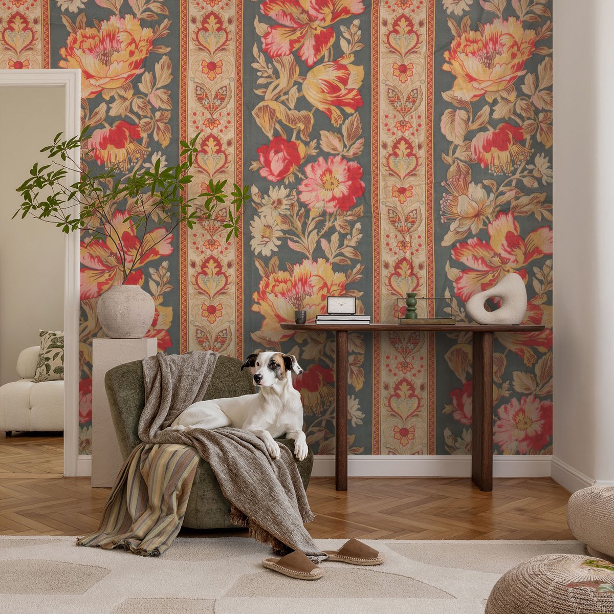 Coloray Vliesbehang - Grijs Snellijm Behang - 104x70 cm - Kleurrijke Bloemen Fotobehang Vlies - Woonkamer behang Texturen - Muurschildering - Woonkamer behang