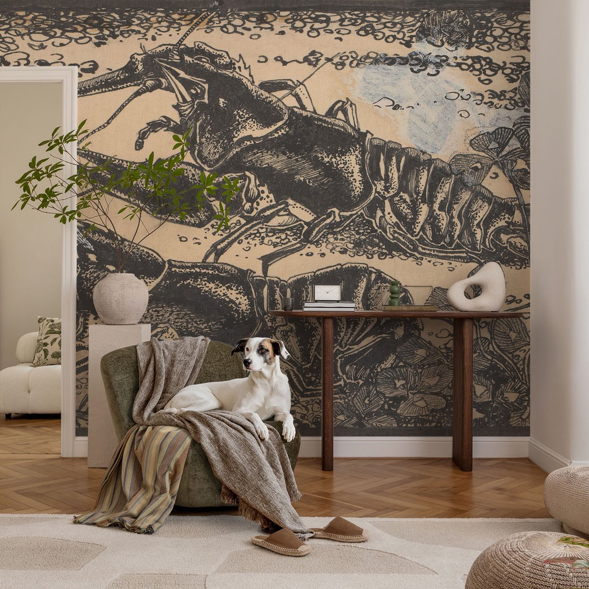 Coloray Vliesbehang - Zwart Snellijm Behang - 104x70 cm - Waterkreeft Muurschildering - Gang behang Dieren - Fotobehang Vlies - Slaapkamer behang