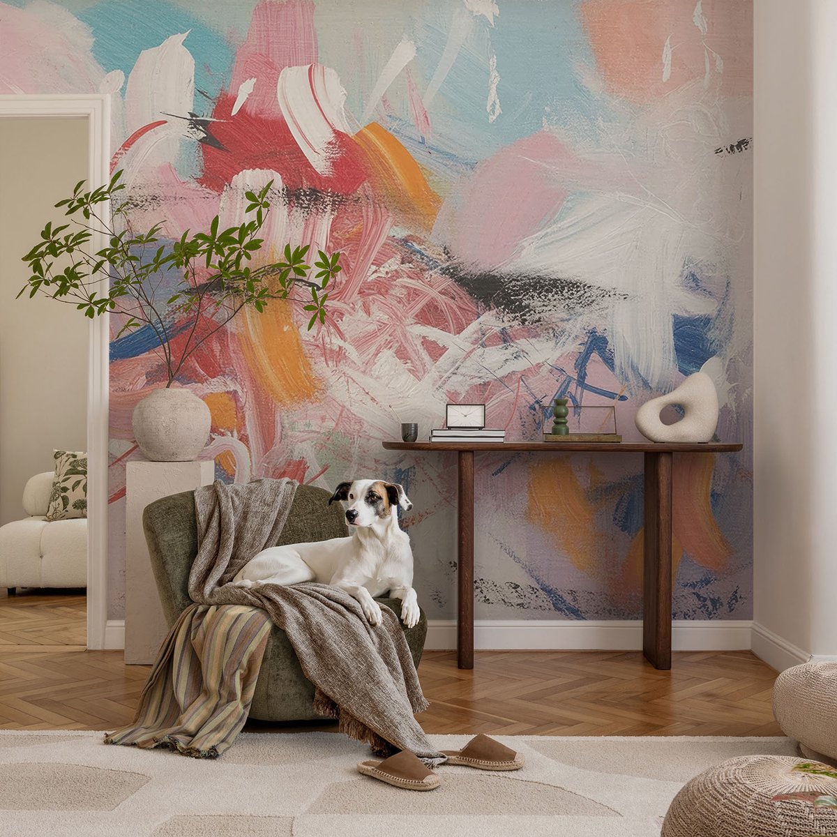 Coloray Vliesbehang - Roze Snellijm Behang - 104x70 cm - Harmonieuze Abstractie Muurschildering - Slaapkamer behang Abstractie - Fotobehang Vlies - Slaapkamer behang