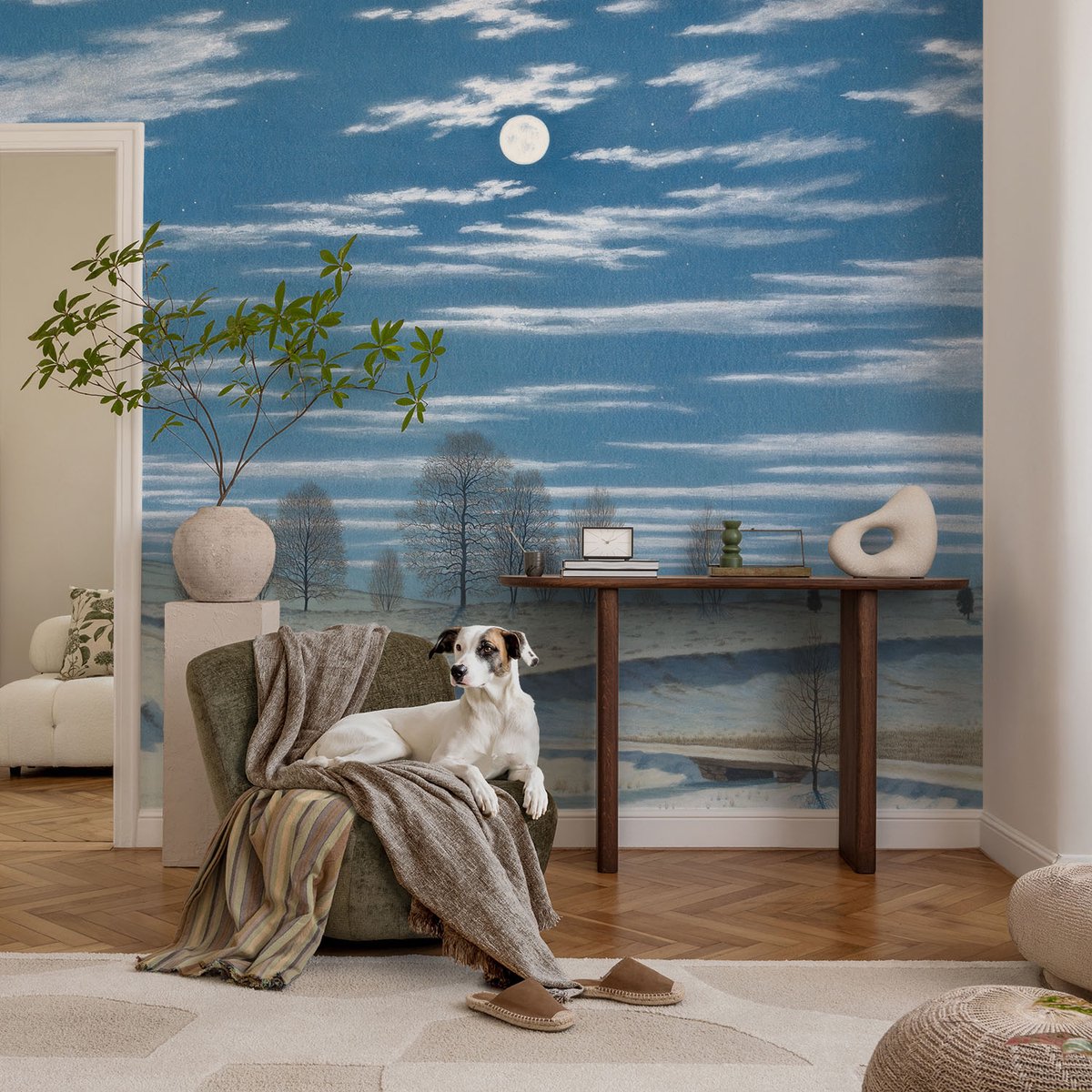 Coloray Vliesbehang - Blauw Snellijm Behang - 104x70 cm - Winterlandschap Fotobehang Vlies - Hal behang Landschappen - Muurschildering - Woonkamer behang