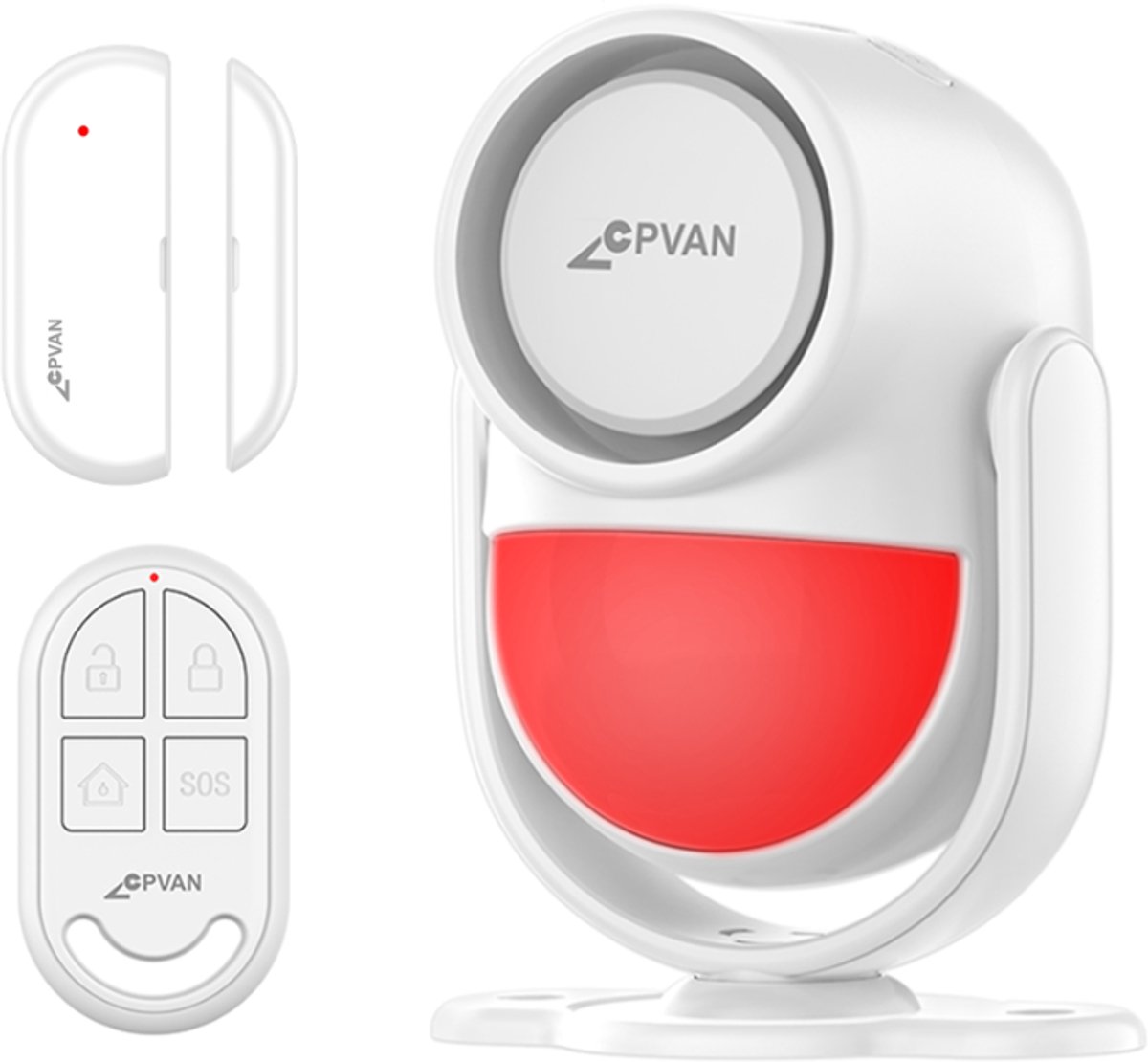 CPVAN PIR Bewegingsmelder Alarm - Bewegingssensor met Afstandsbediening - Uitbreidbaar met Magneetcontact - 125dB - Antidiefstal Alarmsysteem voor Thuis - Camper - Appartement - Auto - Garage - Kantoor - Winkel Model: CP2 Pro+D01 - Wit