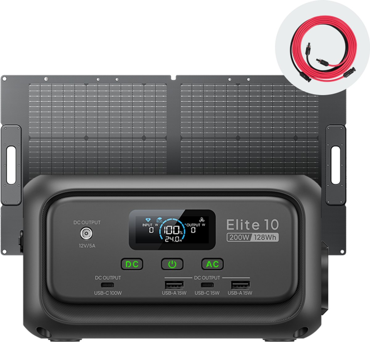 BLUETTI Elite 10 + 100W Zonnepaneel - 128Wh - 200W - Draagbare Powerstation - LiFePO4-batterij - 10ms UPS Backup - Zonne-energiegenerator - voor Camping - Outdoor - Noodgevallen