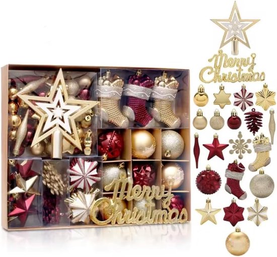 Kerstballen – Kerstornamenten Set - 70 stuks - Rood & goud - onbreekbaar kunststof - kerstboomhangers - decoratie voor thuis en feestjes