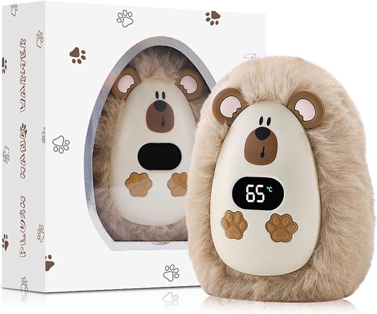 Oplaadbare Handwarmers - Elektrische Handwarmers - Pluche Handwarmers - met Digitaal Display - Herbruikbare - Draagbare - Veilig & Lang Warm - Perfect cadeau - bruin
