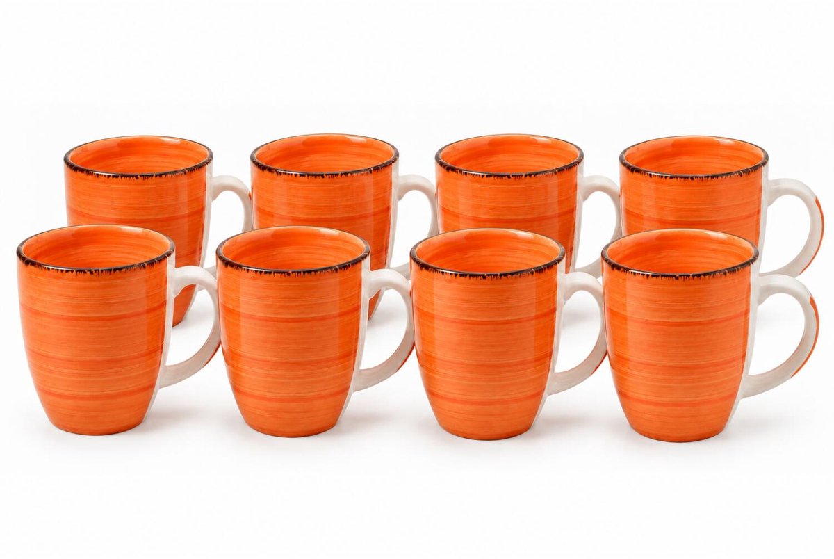Bellatio Design Koffiemok Colourful Morning - 8x - oranje - keramiek - 340 ml - theemokken