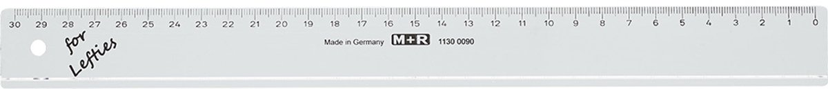 M+R - Liniaal 30 cm - Kunststof voor Linkshandigen - MR-11300090