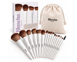 HEMA Bluscha® Make-up Kwastenset 14-delig met Etui – Zachte Synthetische Make-up Kwasten voor Foundation, Poeder, Blush en Oogmake-up