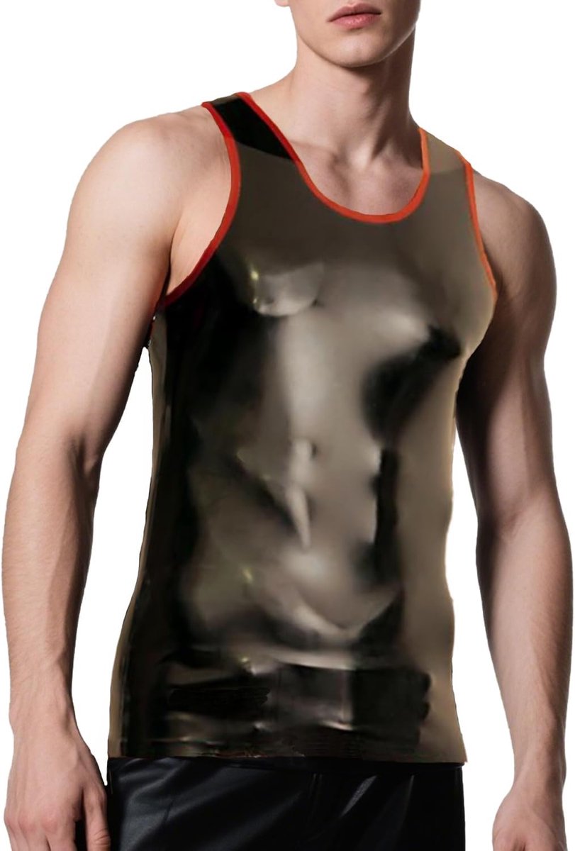 Latex T-shirt voor Mannen,Zwart Latex Mouwloos Vest,Geschikt voor Rubberen Feestkleding