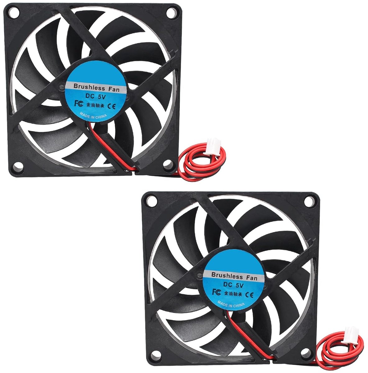 2 stuks 8010 DC 5V stille koelventilator 80x80x10mm computer CPU-systeem koellichaam borstelloze ventilator met 2-pins aansluiting voor 3D Printer PC CPU computerkasten