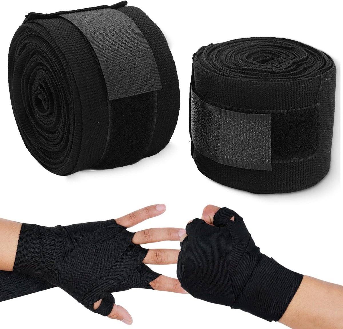 2 Stks Boksen Hand Wraps, 5m Katoen Pols Wraps Sneldrogend Haak Loop Ontwerp Elastische Bandages Voor Boksen Kickboksen Muay Thai Combat Sport