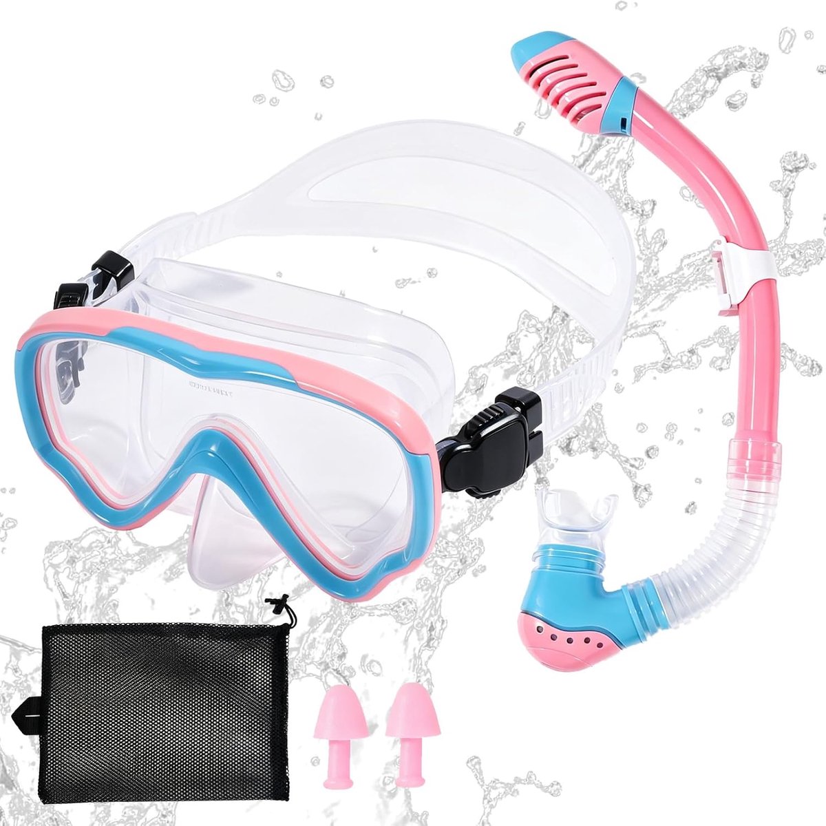 Snorkelset voor kinderen van 4-16 jaar, duikbril voor kinderen met 180° panorama HD duikmasker en Dry Snorkel, anti-condens, anti-lek, zwembril voor snorkelen, zwemmen, duiken en vakantie