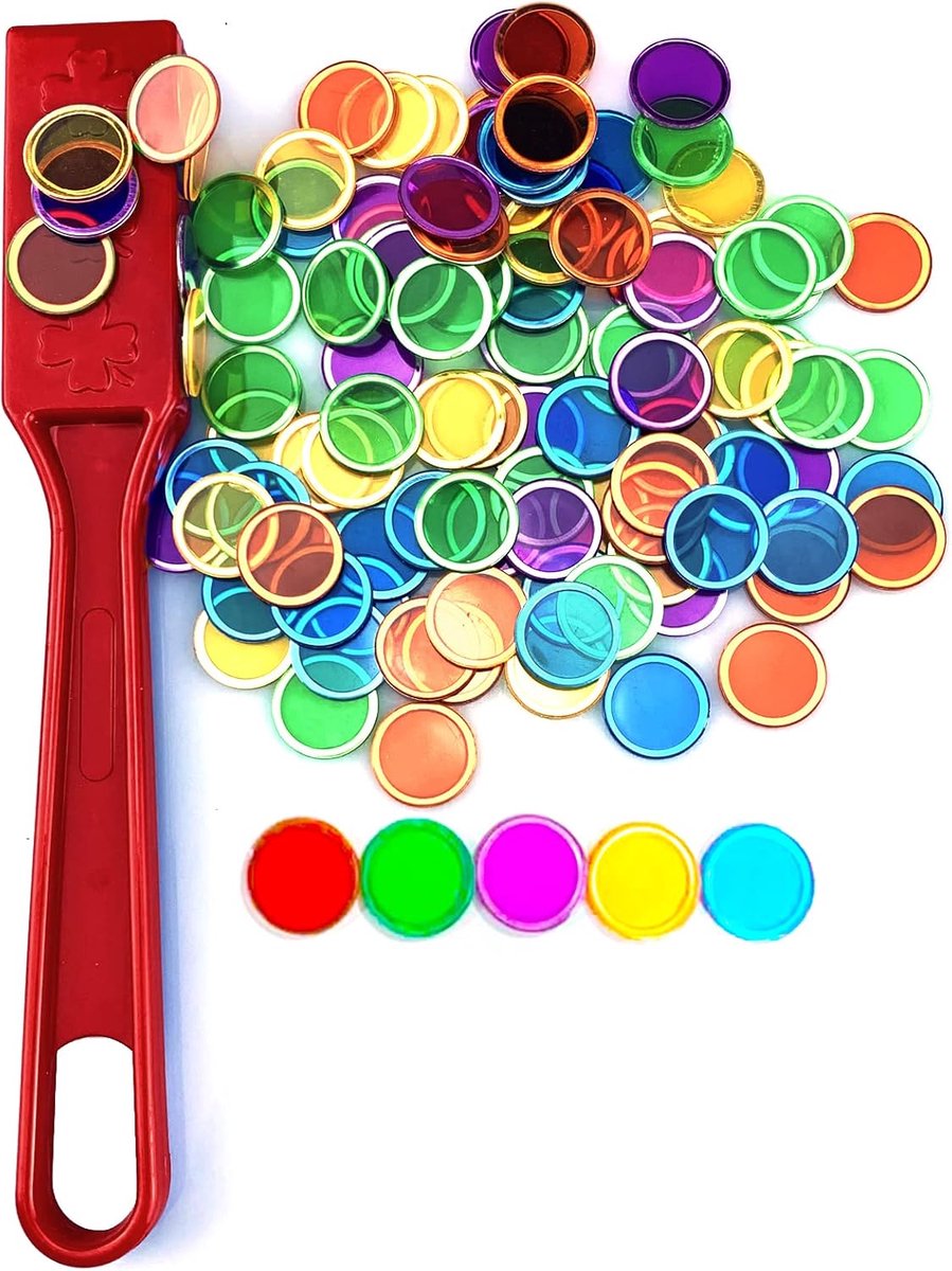 Bingo chips set magneetstaaf 100 metalen ringschijven wetenschap STEM kit leeraccessoires familie spel nacht lotto token (rode set)