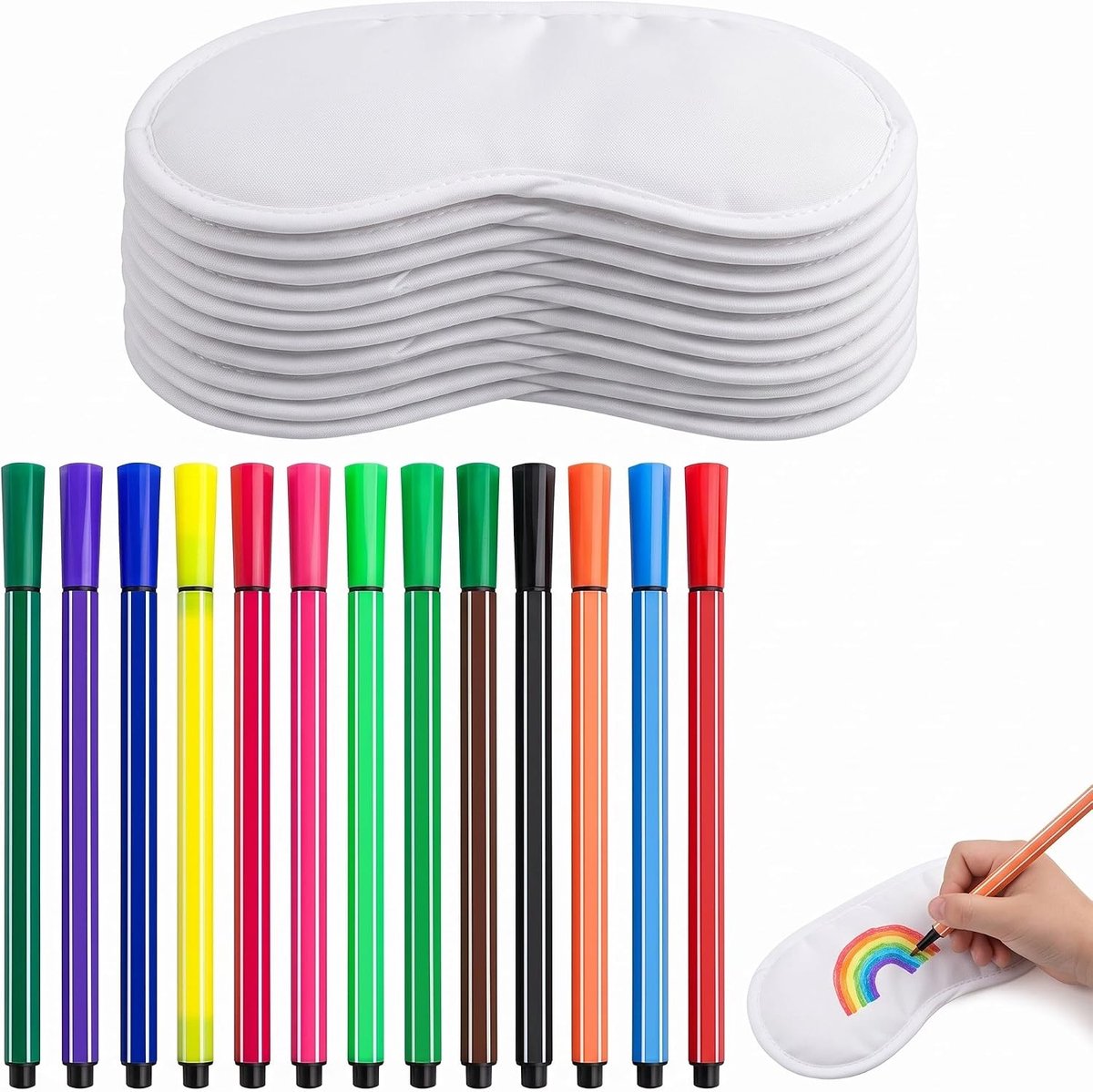 24 stuks witte maskers om te versieren met 12 wasbare potloden, kleurmasker, carnaval, doe-het-zelf feest, verjaardag en creatieve vrije tijd