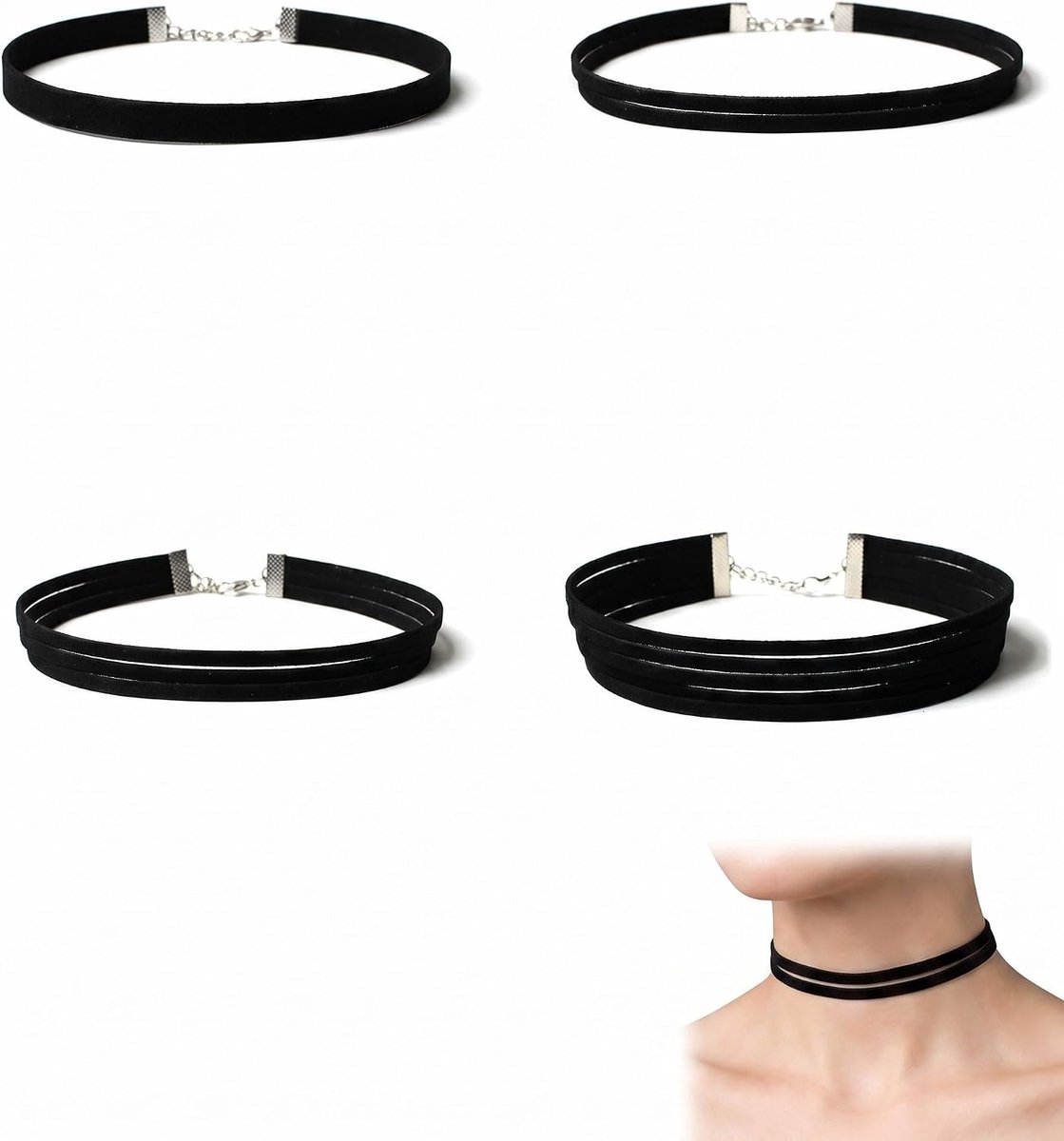 Set van 4 chokers voor dames in jaren '90-stijl, gothic designs, verstelbaar, hypoallergeen, zacht comfort voor Y2K-outfits en feestjes