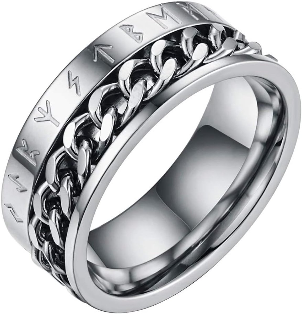 Viking Symbool Ring Rvs Cubaanse Link Roterende Spinner Ring voor Mannen/Vrouwen Maat O tot Z