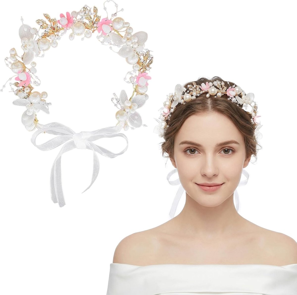bloemenkrans voor meisjes, elegante haaraccessoires voor communie, bruiloft en feest, haaraccessoires voor speciale feesten en fotoshoots, 1 stuk
